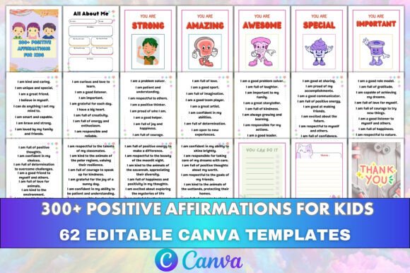 Download 300+Positive Affirmations for Kids Canva - Positive affirmation Collection