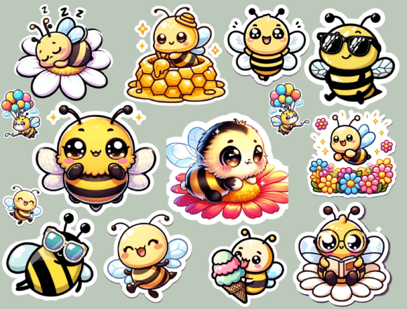 Download Kawaii Cute Bee Stickers - Premium Bundle